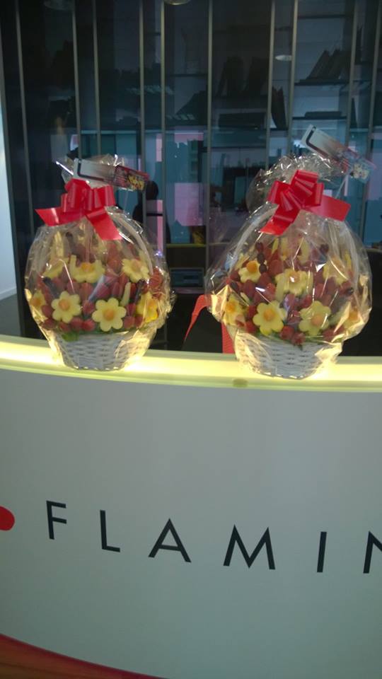 Corporate Edible Fruity Bouquets delivered to Flamingo office in central London.