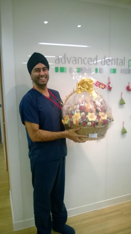 Happy Diwali Edible Fruit Gift Basket delivered to Advanced Dental Tower Bridge London.