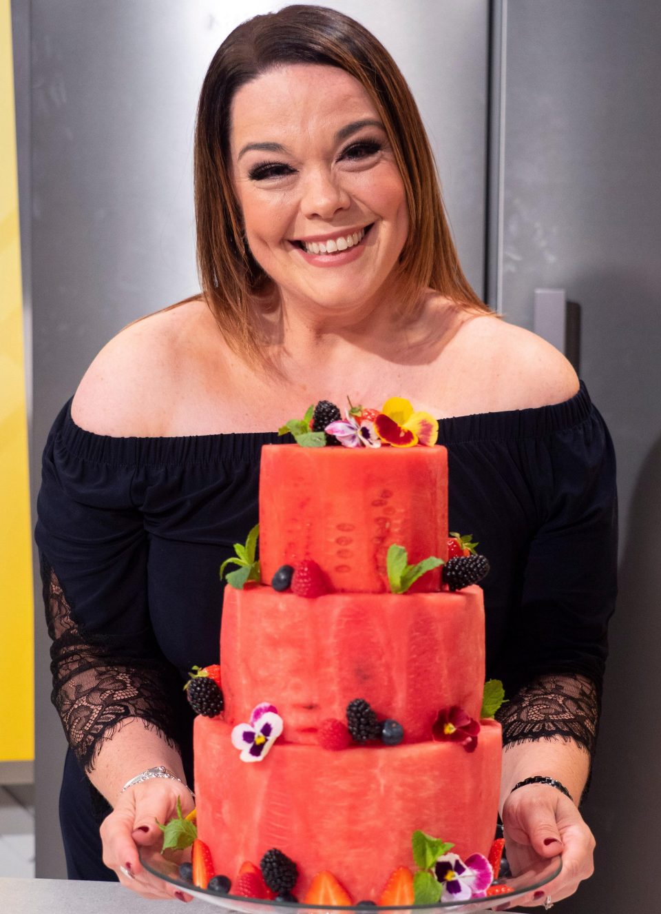 Lisa Riley celebrates her Birthday with Watermelon Cake made by Fruity Gift at popular Today's-Lorraine on ITV.
